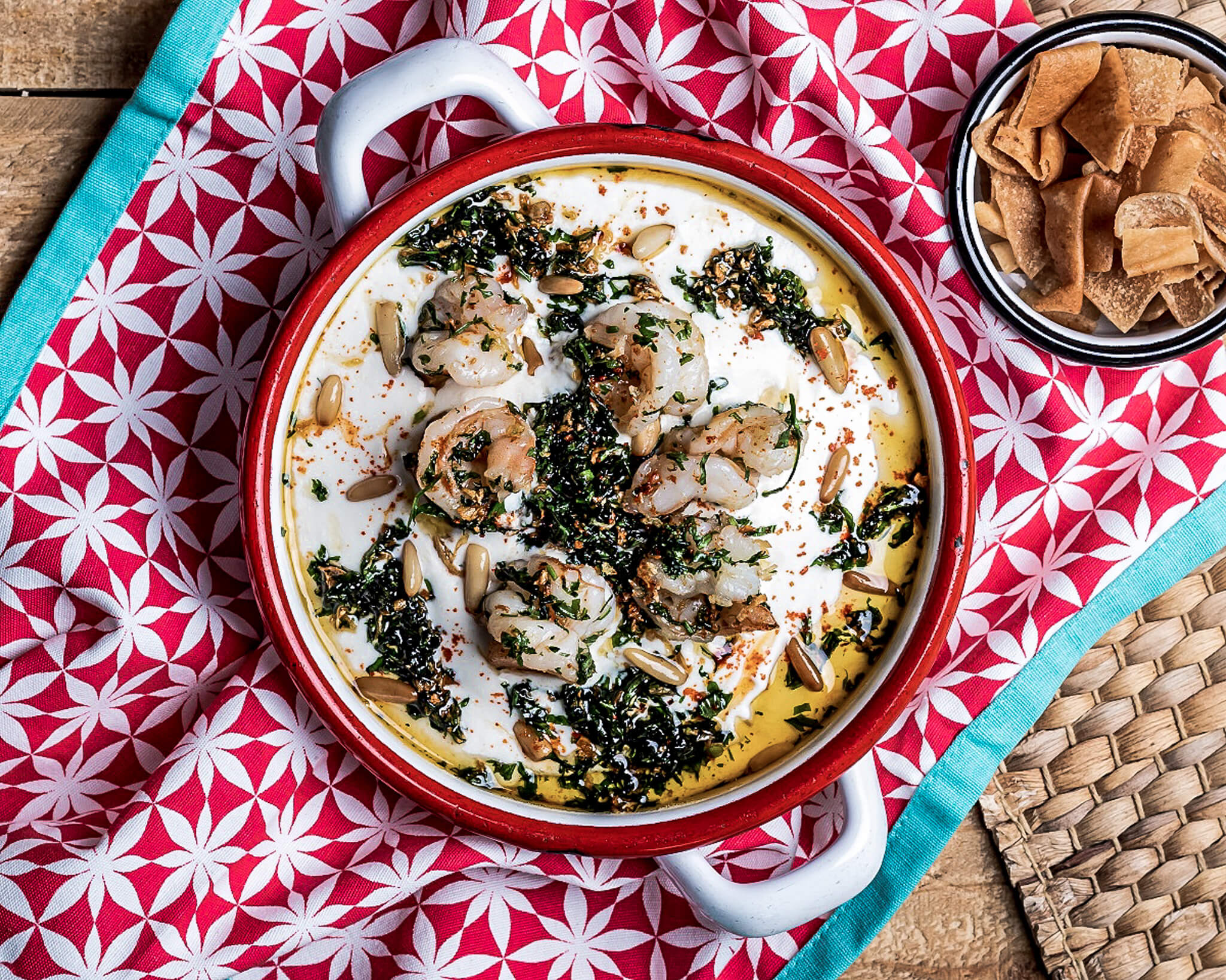 Fatet with shrimps - an example of authentic Levantine dishes from Salam Dakkak.