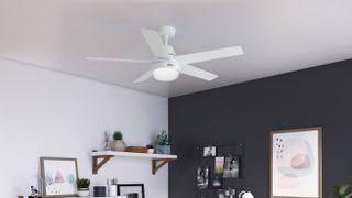 Hunter Aerodyne ceiling fan mounted on the ceiling in a home office setting.
